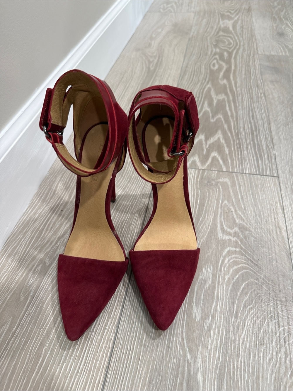 L.A.M.B. Burgundy Pointed Toe Ankle Strap Heels